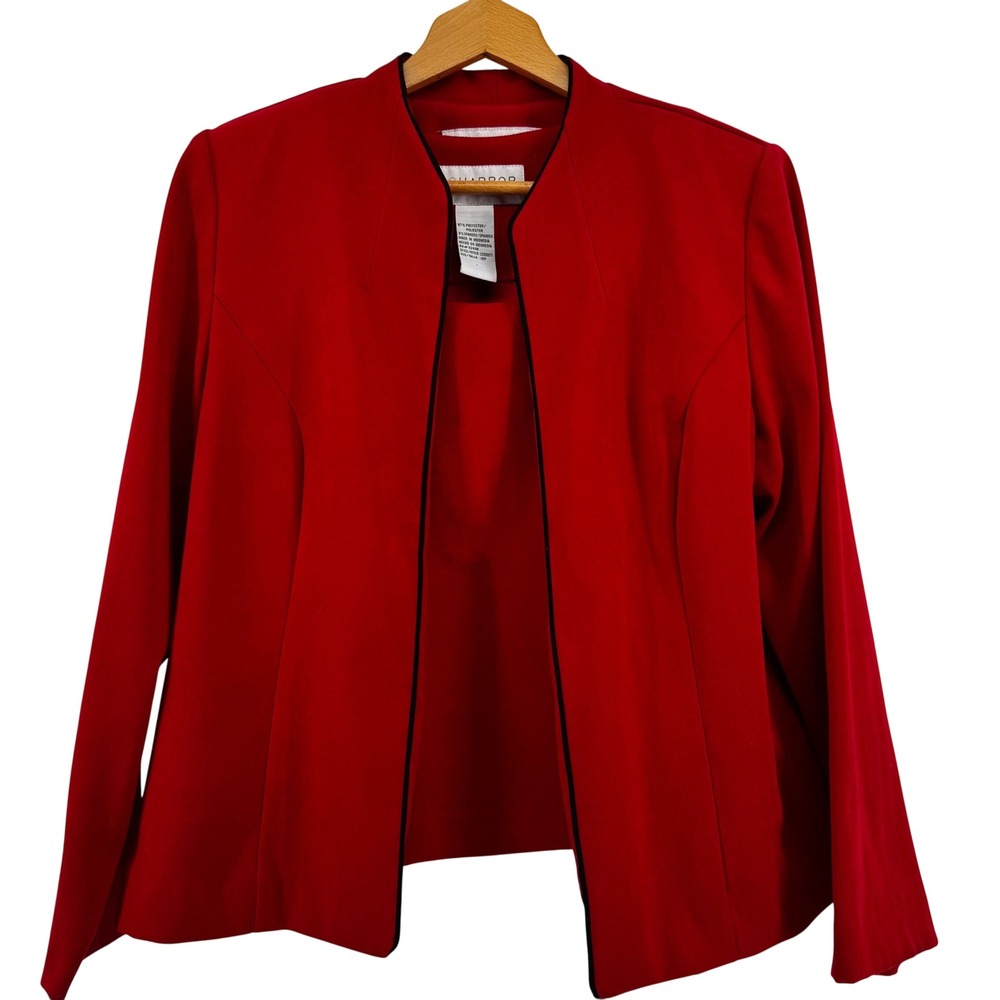 Sag Harbor Dress Petite Red 2 Piece Blazer Tank Set Black Trim Size 12P Holiday